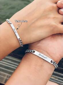 1pc Customized Letter Couple Bracelet | Customized Minimalist Couple Cuban Link Heart Bracelet | Customizable Metal Bracelet Set | Anniversary Couple Bracelet | Minimalist Charm Couple Bracelet Set | Elegant Minimalist Bangle | Customized Jewelry Gift For Couples | Personalized New Year Photo Memorial Gift | Handmade Customized Jewelry | Personalized Valentine's Day Gift | Personalized Custom Gift - Style 2 - View 3