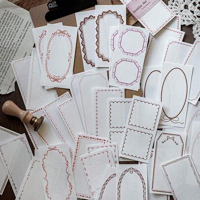 40pcs Vintage Basic Border Scrapbooking Papers, DIY Decoration Craft Papers, Holiday Gifts, Handmade Collage Materials, Personalized Scrapbook Planning Creative School Supplies