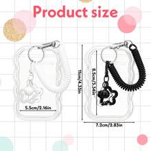 1 Set Clear Photocard Holder Keychain For Kpops - Protective Card Protector Sleeve With Star Wave Design | ID Badge, Bus Pass, Student Card, Photo Keyring - Card Sleeve + Spring + Pendant - View 3