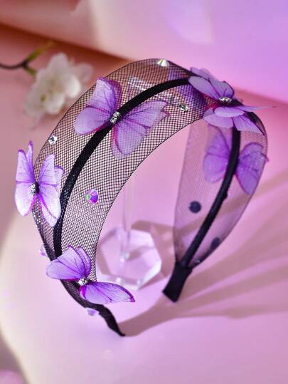 1pc Shiny Rhinestone Butterfly Decor Headband, Elegant Mesh Hollow Minimalist Wide Headband Suitable For Wedding, Engagement, Date, Festival, Party, Photography, Casual Daily Wear For Women