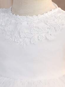 Baby Girls 0-2 Years Old Bow Decor Mini Dress, White Christening Gown Suitable For Party - White - View 6