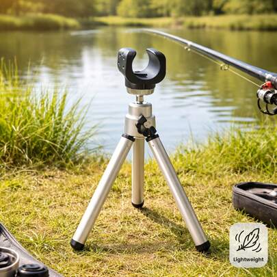 可调节铝合金便携式钓鱼三脚架，带人体工学手柄和手电筒支架，轻巧耐用，适用于湖泊、河流和海边垂钓，是户外垂钓爱好者的理想之选。
