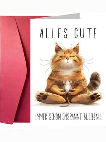 1 pieza Tarjeta de cumpleaños con sobre - Gato y ratón de yoga "Tarjeta humorística" - multicolor - Ver 1