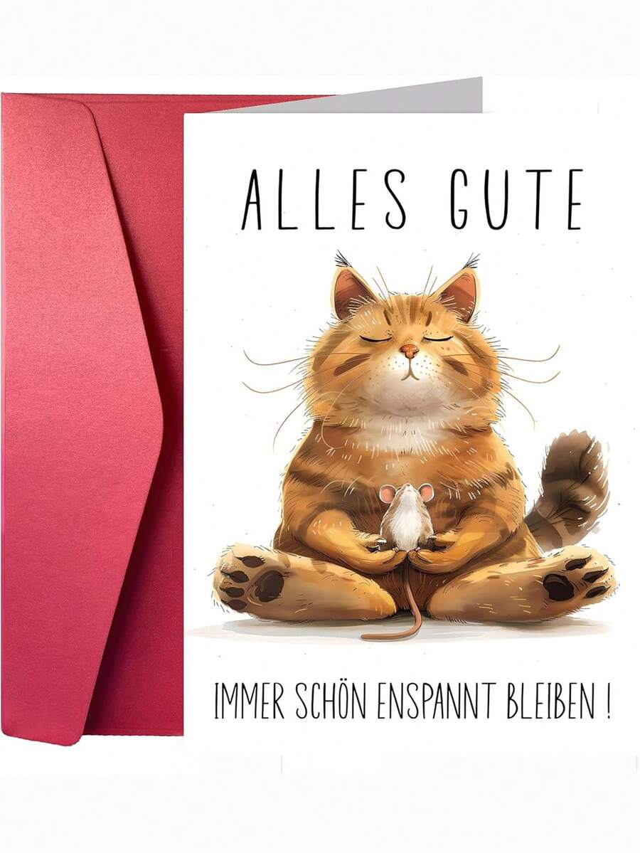 1 pieza Tarjeta de cumpleaños con sobre - Gato y ratón de yoga "Tarjeta humorística" - multicolor - Ver 1