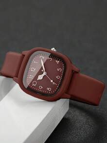8 pièces Ensemble accessoires de montre à quartz femme minimaliste et décontractée, comprenant une montre à quartz femme avec bracelet en silicone marron et cadran carré, un bracelet, un jonc, un collier, des boucles d'oreilles à clous, une bague et un portefeuille en PU noir décoré d'un nœud, tous avec un thème de pétales - Tabac - Voir 5