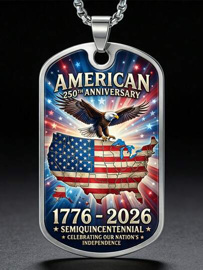 1 chiếc vòng cổ kỷ niệm 250 năm ngày độc lập của Hoa Kỳ, mặt dây chuyền hình tượng Nữ thần Tự do, vòng cổ yêu nước bằng thép không gỉ dành cho nam giới.