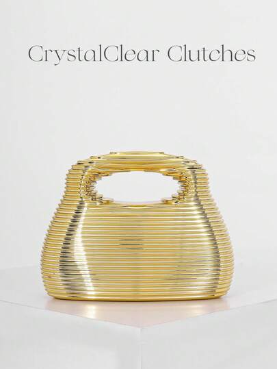 European And American Fashion Acrylic Striped Design Handbag, Minimalist Elegant Evening Bag Suitable For Party Girls, Brides, College Students, Young Professionals, Comes With Metal Chain