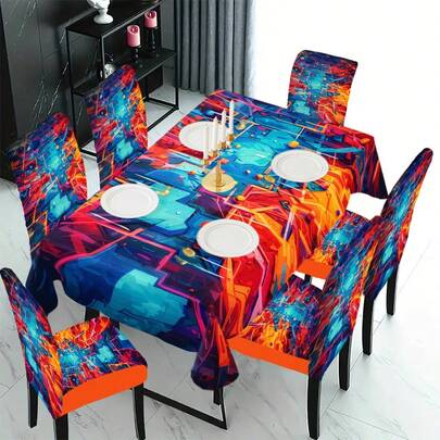 1/4/5/6/7/36pcs 2026 World Cup, Football Pattern Print Chair Covers/Seat Covers Set, Suitable For Indoor Home, Restaurant, Hotel, Ideal Choice For Modern Daily Decor. Tablecloth Fits Square Dining Table, Elastic Chair Covers Are Washable.