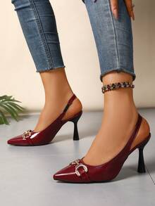 通勤搭扣优雅四季女士办公室、外出、派对、宴会高跟鞋，时尚性感酒红色百搭舒适女士高跟鞋 - 酒紅色 - 查看 6