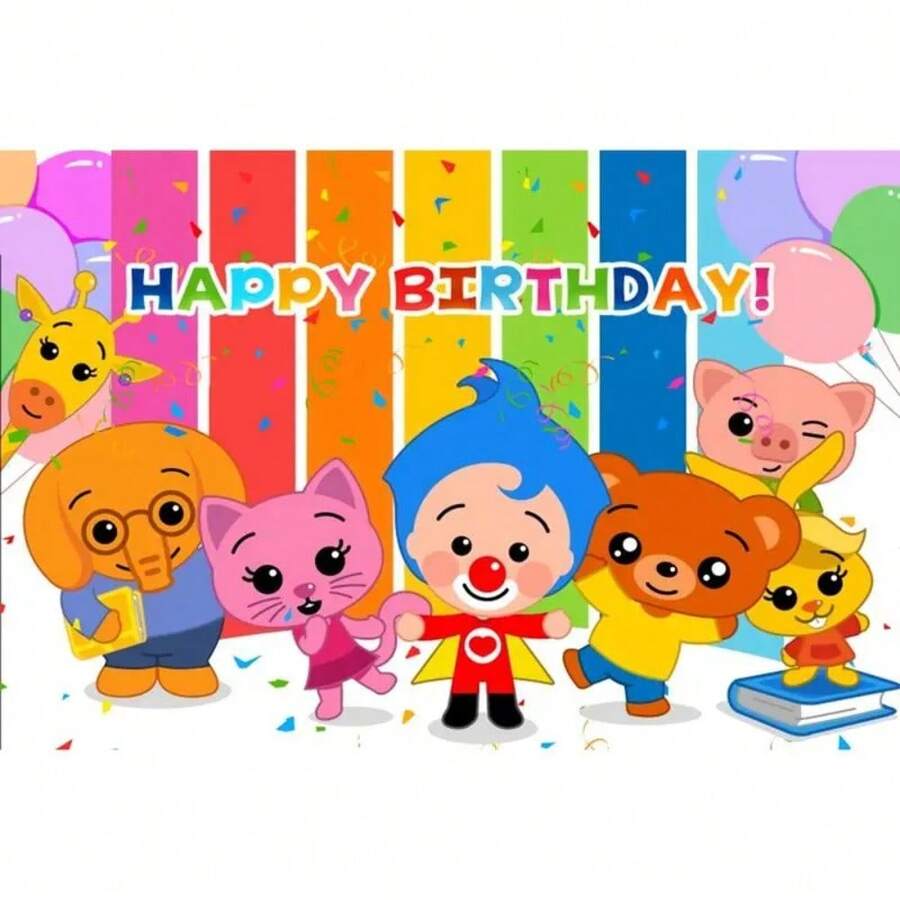 Plim Happy Birthday Backdrop Kids Party Photography Cartoon Pig Photo Background Rainbow Banner Decoration Colorful Lightweight Ornaments Gift White Vibrant Colors High-Quality Materials Easy Installation Versatile Large Size - 彩色 - 查看 1
