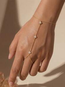 EleRunis 1 chiếc vòng tay/dây chuyền hình cỏ bốn lá nhỏ nhắn bằng bạc Sterling 925 dành cho nữ, đính đá Cubic Zirconia, trang sức cơ thể đeo hàng ngày, thích hợp cho đám cưới, tiệc tùng, lễ đính hôn, kỷ niệm, ngày Valentine. - Vàng - Xem 7