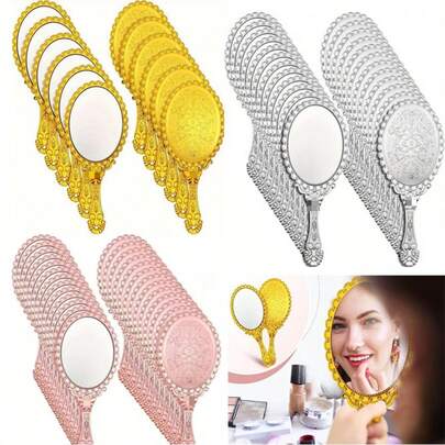 1/5/12/20 chiếc gương cầm tay cổ điển, dài 9,8 inch x rộng 4,5 inch, gương công chúa nhỏ gọn mạ vàng dập nổi, thích hợp cho lớp học, quà tặng tiệc công chúa cho trẻ em và du lịch (Vàng, Bạc, Vàng hồng)
