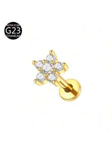 1 chiếc khuyên tai dạng đinh tán hình hoa bằng titan G23, đính đá CZ, ren trong, kiểu dáng phẳng, thích hợp để đeo hàng ngày. - hoa - Xem 12