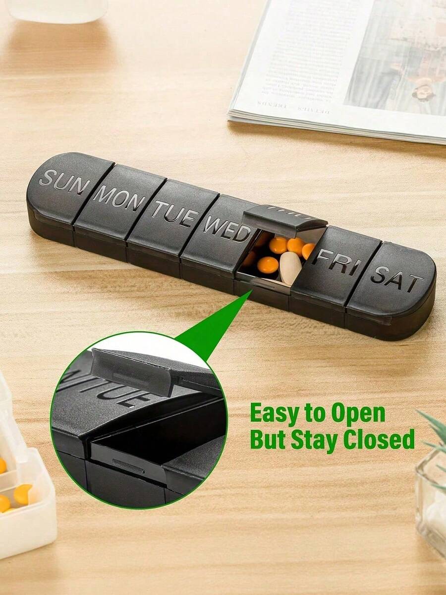 1pc 7-Day Portable Pill Organizer Box, Large Capacity Daily Independent Sealed Compartment Pill Box For Medications, Vitamins And Fish Oil, Divided Travel Pill Case, Suitable As Gift For Elders - Multicolor - View 1