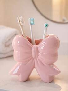 1个/2个装蝴蝶结牙刷架，浴室牙刷牙膏收纳架，梳妆台收纳架，浴室台面收纳架，家居装饰 - 彩色 - 查看 7