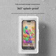 1pc Shower Phone Stand, 360 Rotation, Touch Shower Phone Stand Box Bathroom Bath Waterproof Anti-Fog Phone Stand Kitchen Perforation-Free Storage RackSuitable For Bathroom Kitchen Walls, Compatible With IPhone1516 14 13 12 11 Pro Max XS XR Up To 6.8 Inches - White - View 8