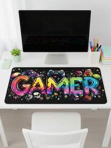 XXXL Extra Large Ultra Smooth Full Desk Coverage Gaming Mouse Pad, Washable Waterproof Non-Slip, 39.37"X19.69", Non-Slip Rubber Base Fabric Surface, Black Background Colorful GAMER Pattern, Big Desk Mat Keyboard Pad Computer Office Desk Protector, Compatible With Wired & Wireless Mouse, Office Home Gaming Use, Gift, Mother's Day Holiday Gift - View 1