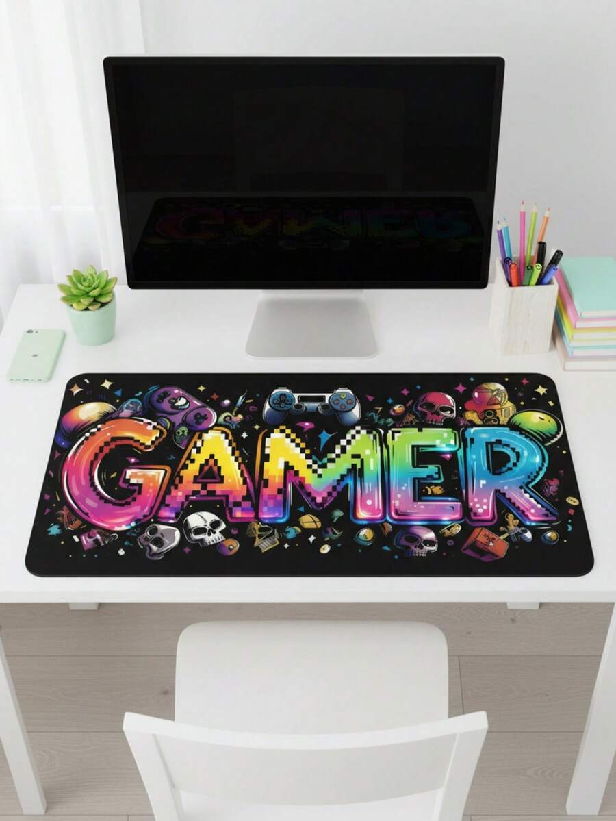 XXXL Extra Large Ultra Smooth Full Desk Coverage Gaming Mouse Pad, Washable Waterproof Non-Slip, 39.37"X19.69", Non-Slip Rubber Base Fabric Surface, Black Background Colorful GAMER Pattern, Big Desk Mat Keyboard Pad Computer Office Desk Protector, Compatible With Wired & Wireless Mouse, Office Home Gaming Use, Gift, Mother's Day Holiday Gift - View 1