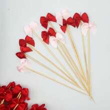 10/50/100pcs Bow RoostertailPicks For Appetizers,Long Toothpicks Ribbon Bow BambooRoostertail Toothpicks Food Picks Bulk For Fruit Drink Dessert Wedding Christmas Birthday Food Party Supplies - Multicolor - View 6