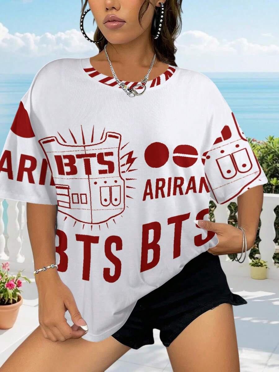 Damen 3D Allover Print T Shirt Rundhals Kurzarm Oberteil Atmungsaktiv Bequem Ganzjahres Freizeit Streetwear Perfekte Geschenkidee Für Frauen Everyday Casual - 彩色 - 查看 1