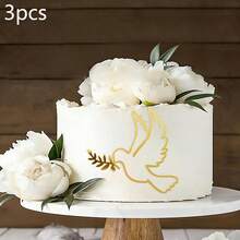 1pc/3pcs Gold Mirror Acrylic Cross Dove IHS Baptism Cake Toppers,For Baptism Communion Theme Party DIY Cake Dessert Decoration Supplies - Multicolor - View 14