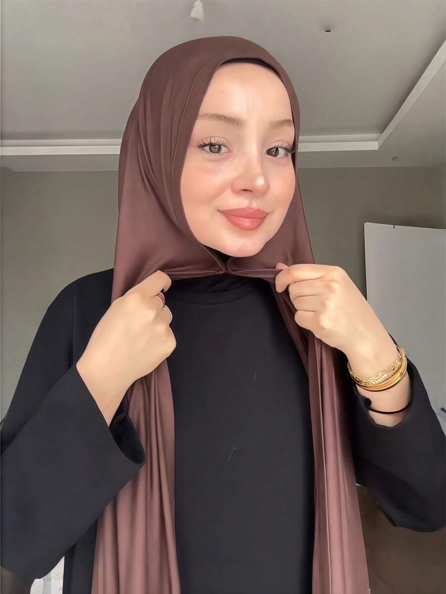 1pc 2 In 1 Instant Jersey Hijab With Built-In Magnets / All-In-One Instant Hijab - No Pins, Slip-Free Fit, Easy Wear In Seconds. Suitable For Daily Abaya Matching, Outdoor Activities, Prayers And Worship,Beach,Holiday