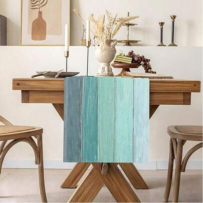 1 قطعة مفرش طاولة بنمط شريطي أزرق أخضر لحفلة تحت الماء، ديكور صيفي للمسبح والشاطئ والمنزل والمطبخ وطاولة الطعام