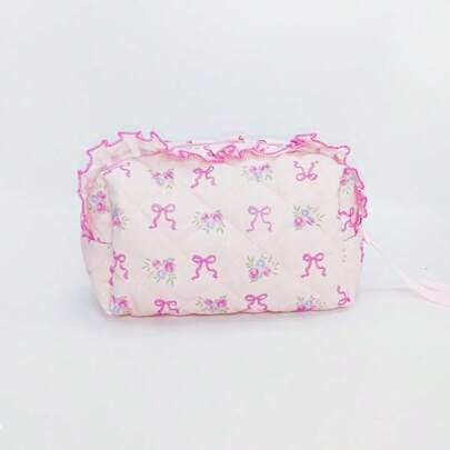 Hộp bút thắt nơ thanh lịch, túi đựng mỹ phẩm xách tay dung tích lớn, túi đựng văn phòng phẩm dễ thương dành cho bé gái.