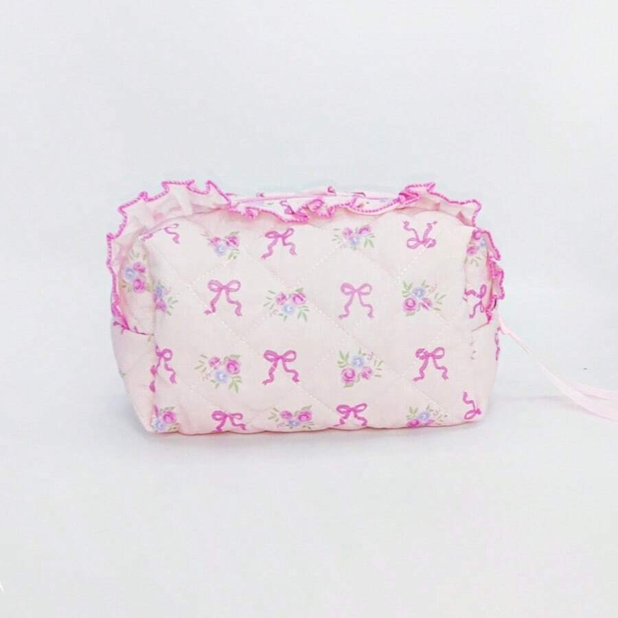 Hộp bút thắt nơ thanh lịch, túi đựng mỹ phẩm xách tay dung tích lớn, túi đựng văn phòng phẩm dễ thương dành cho bé gái. - 1 mảnh màu hồng - Xem 1