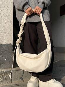 Versatile High-Quality Soft Leather Pleated Cloud Shoulder Bag, Adjustable Strap, Large Capacity, Suitable For Commuting, Casual, Party, Gift, Spring/Summer, French Style Crossbody Bag For School, Outing - Beige - View 5