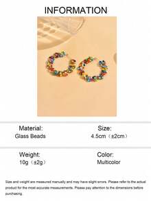 1 par de pendientes de aro tejidos a mano con cuentas de vidrio bohemias de colores, pendientes de estilo vacacional adecuados para uso diario casual, ir al trabajo, combinar con atuendos, citas, fiestas en la playa, compras y sesiones de fotos. El color de las cuentas es aleatorio. - vistoso - Ver 6