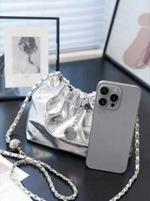 1pc Solid Silver Cloud Shoulder Bag, Shiny Fashion Versatile Handbag, Crossbody Bag Suitable For Party, Travel, Gathering, Date, Gift - Bright silver - View 11