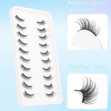 10 Pairs Cat Eye, Lengthening, Natural Effect, Lightweight Faux Mink, Fluffy Soft, Natural Makeup, Strip Eyelashes, Bionic Lashes, 3-12mm - Black - View 11
