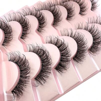 7 Pairs Of Doll Style Natural False Eyelashes - White Cotton Thread Transparent Stem Manga Eyelashes, Comic Fairy Design,Fluffy Wispy And Soft False Lashes Reusable,Makeup Extensions Fake Lashes For Beginners-Friendly Strip Lashes,Lashes,Eyelashes,Fake Lashes