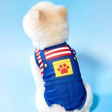 Bluză clasică cu dungi, imprimată în albastru-denim, ușoară și respirabilă, stil casual adorabil, articole populare pentru animale de companie în Europa și America - roșu - Vizualizare 14