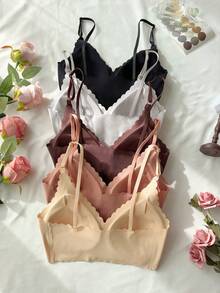 5pcs Women Seamless Solid Color Shell Edge Bra - Multicolor - View 2