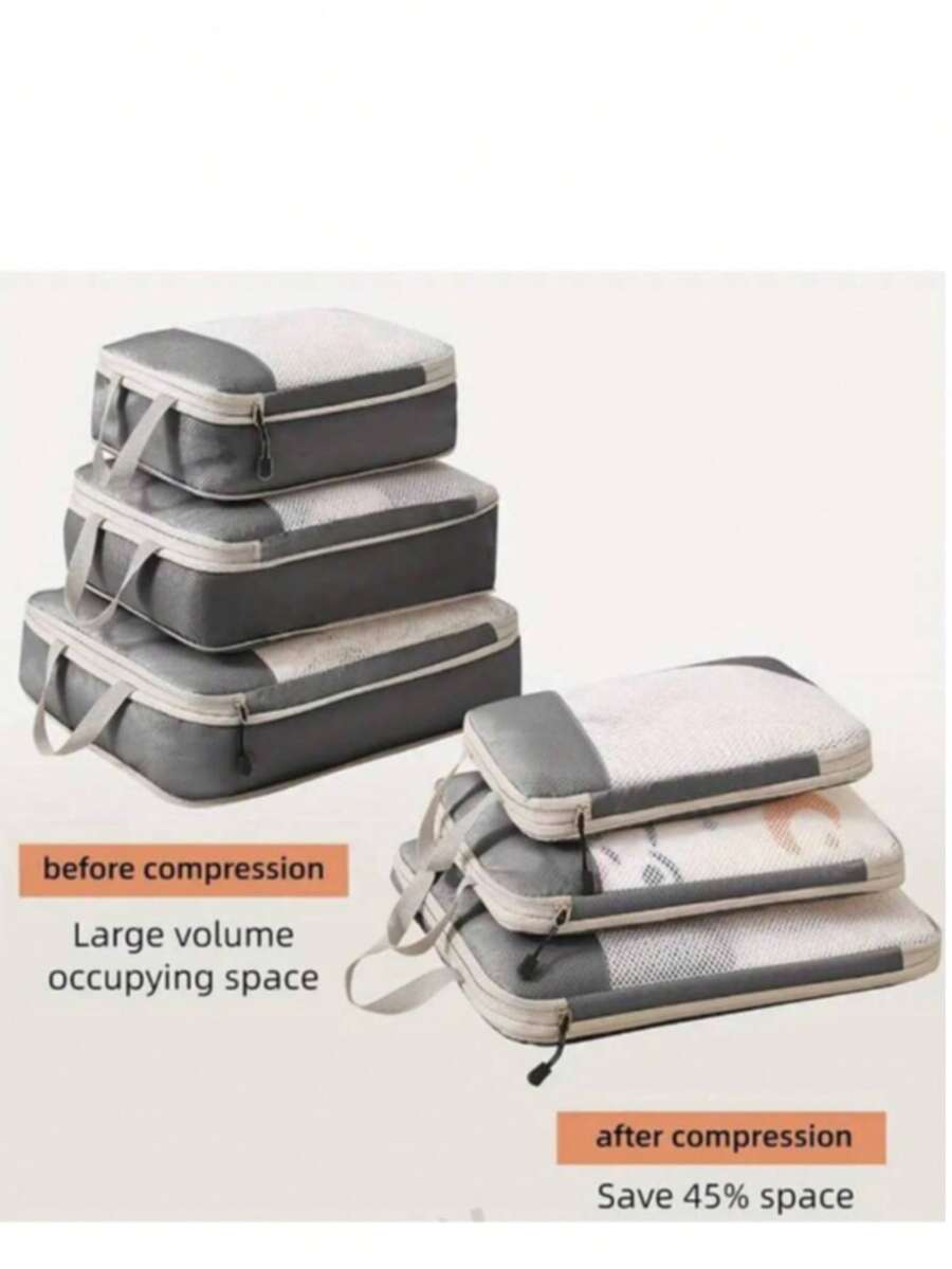 1/3pcs Travel Compression Storage Bags, Luggage Organizer Bags, Essential Travel Carry-On Compression Packing Cubes - Multicolor - View 1