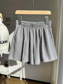 1件少女夏季可爱休闲百搭时尚别致优雅短裙 - 深灰色 - 查看 1