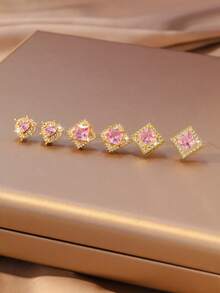 3 đôi bông tai đính đá sang trọng, thiết kế độc đáo hình trái tim và hình vuông, bông tai thanh lịch phù hợp cho công sở. - Nhiều màu - Xem 11