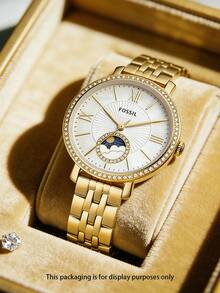 Fossil ES5167 女士优雅腕表 - 不锈钢表壳和表带，矿物玻璃，50米防水，象牙色表盘 - 金色 - 查看 2