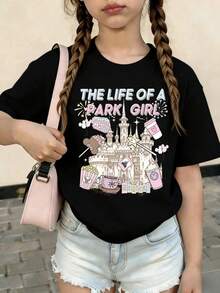 Disneyland The Life Of A Park Girl Print Summer Tops,Disneyland Graphic Tee, Perfect For Cute Girls. Teen Girl Gift,Tween Summer Clothes,Comfortable And Breathable Children's Short-Sleeved T-Shirt. Suitable For Both Boys And Girls.Suitable For Daily Wear, Vacations, Outdoor Activities, And As A Children's Gift. - Black - View 2