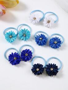 10pcs/Set Girls Sparkling Rhinestone Blue Daisy Flower Hair Scrunchies, Cute Princess Hair Accessories, Elastic Hair Ties, Hair Decorations For Girl - Multicolor - View 7