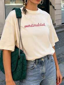 Kaos Wanita Lengan Pendek Kasual Kerah Bulat - Motif Cetak, Kain Lembut & Nyaman, Dapat Dicuci dengan Mesin, Atasan Musim Panas - Aprikot - View 4