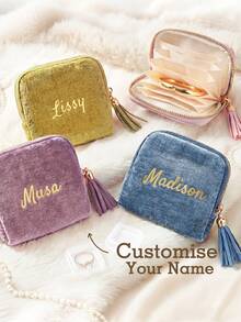 Customized Personalized Jewelry Storage Bag - Comes With 2 Transparent Jewelry Boxes, 1 Velvet Tassel, And Multi-Layer Storage Space For Rings, Earrings, Necklaces And Bracelets. 3-Piece Gift Set, Suitable For Daily Use (Jewelry Box). - Multicolor - View 5