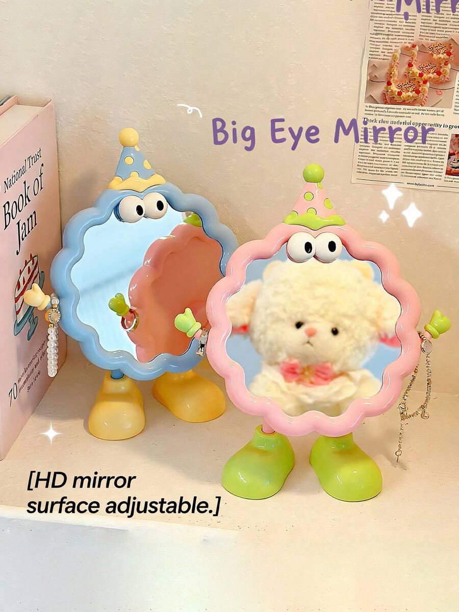 Cartoon Big-Eyed Doll Makeup Mirror, Desktop Compact Mirror With Adjustable Lighting, Cute Decor For Student Dorm - Multicolor - View 1