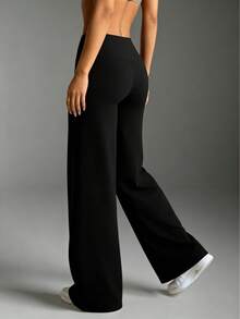 Solid Color Knit Fabric Pants, Suitable For Home & Office - Black - View 8