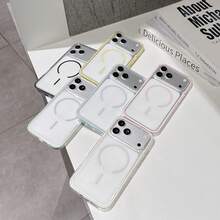 極簡粉色邊框透明手機殼，適用於 iPhone，柔軟加厚強化防摔，裸手觸感不厚重，安裝拆卸方便，無膜干擾或卡頓，耐磨防刮防摔吸震，凸起鏡頭框保護，長效不泛黃變形不褪色，適合通勤約會、學生校園、職場通勤，女孩必備質感手機殼 - 粉紅色撞色 - 查看 4