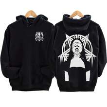 Nuevas  de moda de la temporada: Sudadera con capucha de forro polar con estampado de monja de hip-hop de The Bad Nun Satan Street, estilo Harajuku, informal, de manga larga, para otoño e invierno, para hombres antisociales. - negro -1 - Ver 4