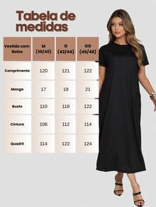 Comfortable Women's Midi Dress With Practical Pocket And Side Slit - Casual And Elegant - 黑色的 - 查看 3