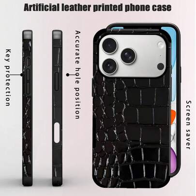 1pc Crocodile Texture Faux Leather Soft Protective Phone Case, Shock-Absorbing Design With Speaker Hole, Suitable For Apple 17 Pro Max/16 Pro Max/16 Plus/13 Pro Max/14 Pro Max/13/14/11/12 Pro/11/15 Pro, Galaxy S24 Ultra, Holiday Gift